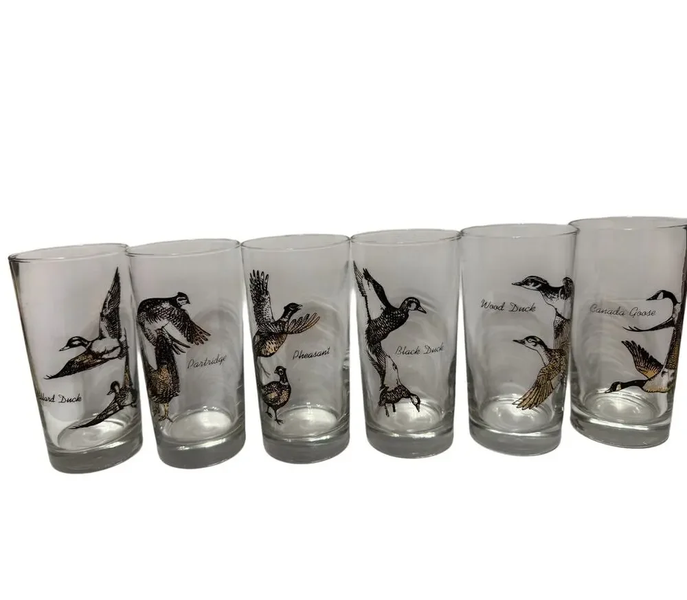 VTG MCM Sportsman Game Bird Highball Barware Glasses (Set of 6)